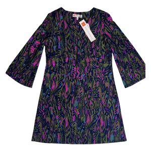 JUDE CONNALLY Lexi Dress Abstract Feathered Navy Women's M Medium NWT $188